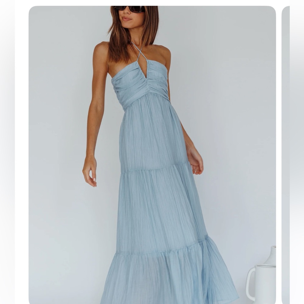 Selfie Leslie Ice Blue Tiered Maxi Dress